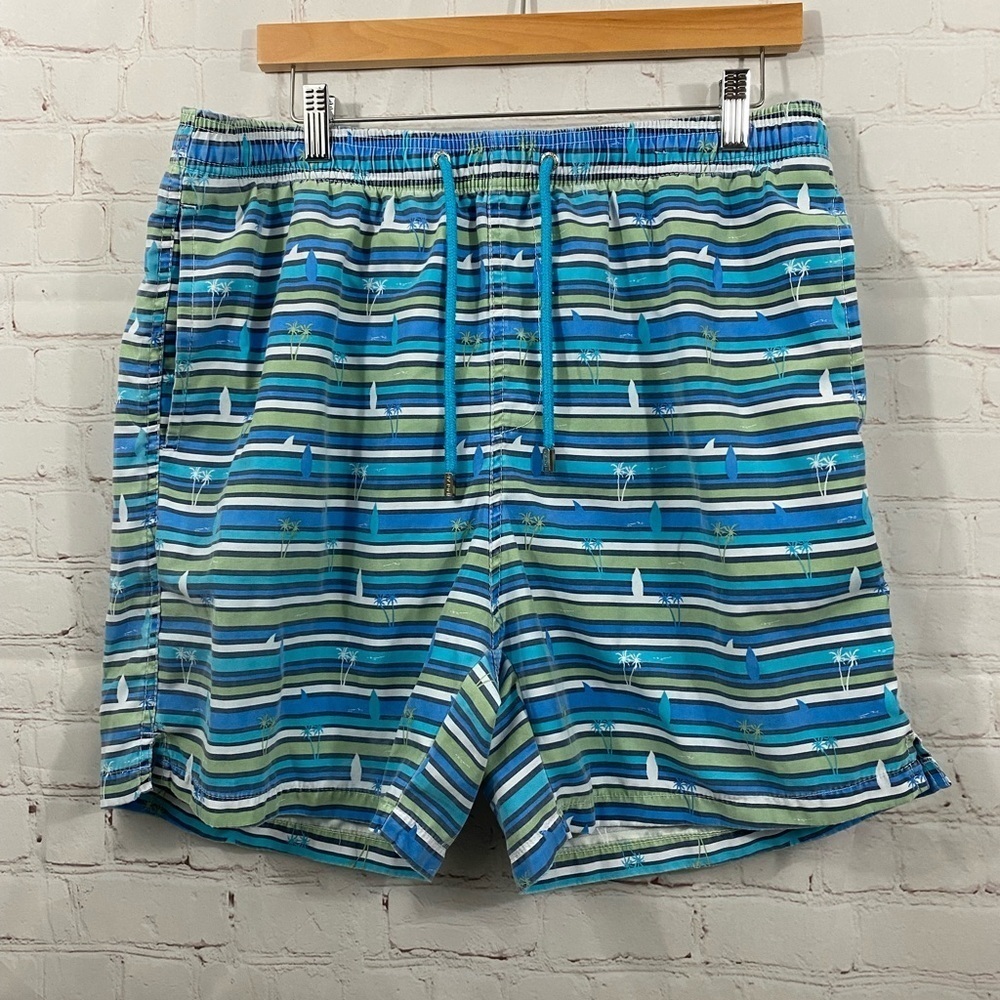 Ingear Shorts Men's Size Large 36/38 Swim Trunks Stripes Surf Boards Palm Trees